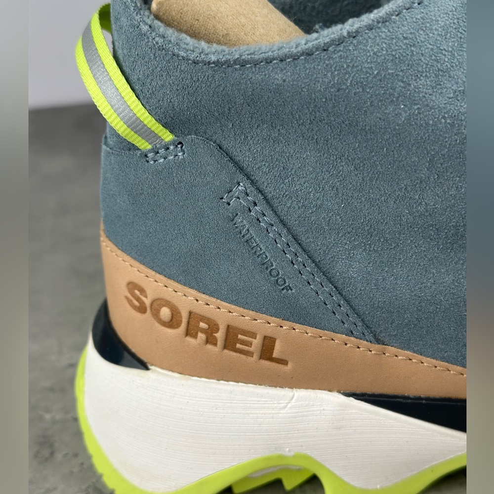 Sorel Blue Suede & Gray Wool Lace-Up Winter Boots with Neon Green Accents - Picture 2 of 7
